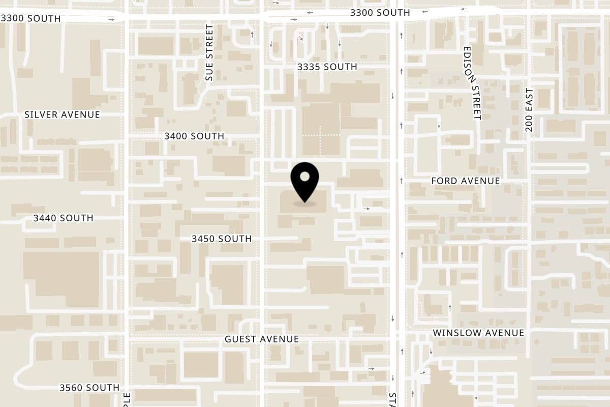 Map showing the location of Brilliant crispy roast BBQ roast duck & dumplings South Salt Lake on 3435 S Main St in South Salt Lake